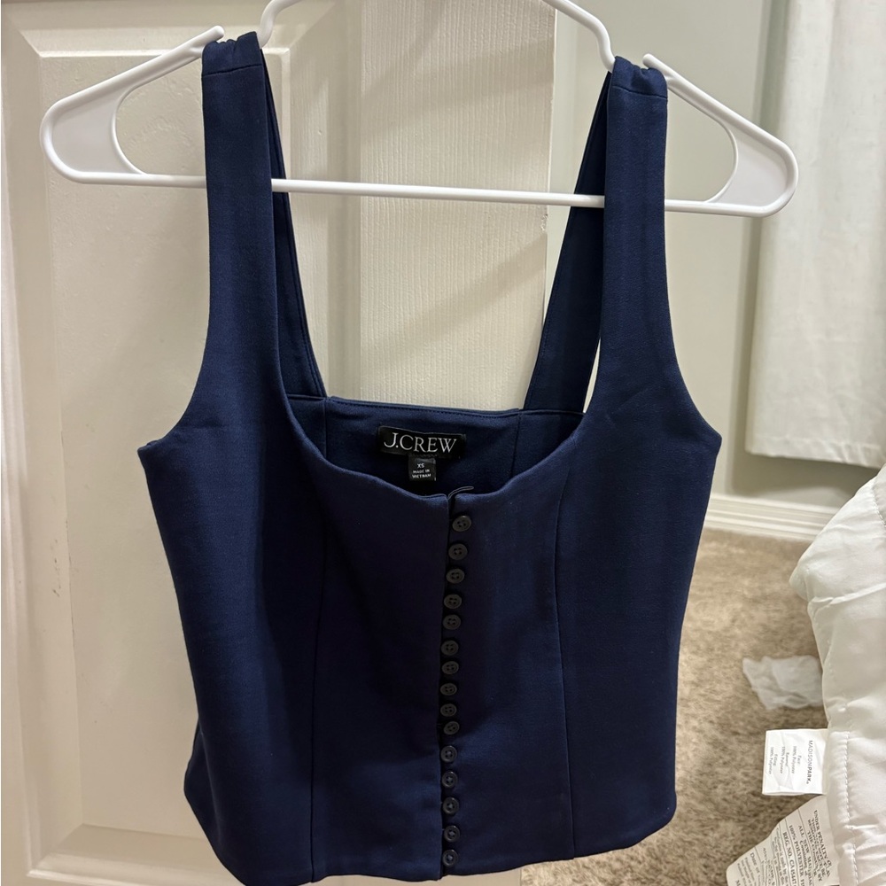 J. Crew Dark corset top in stretch Ponte